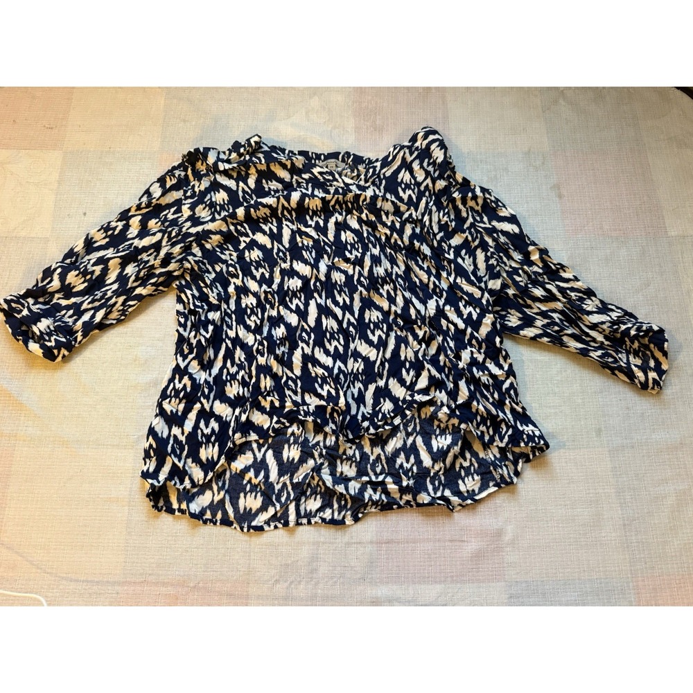Sairee Women's 2X Navy Cream Print Tunic Blouse 3/4 Sleeve Plus Size Top—1